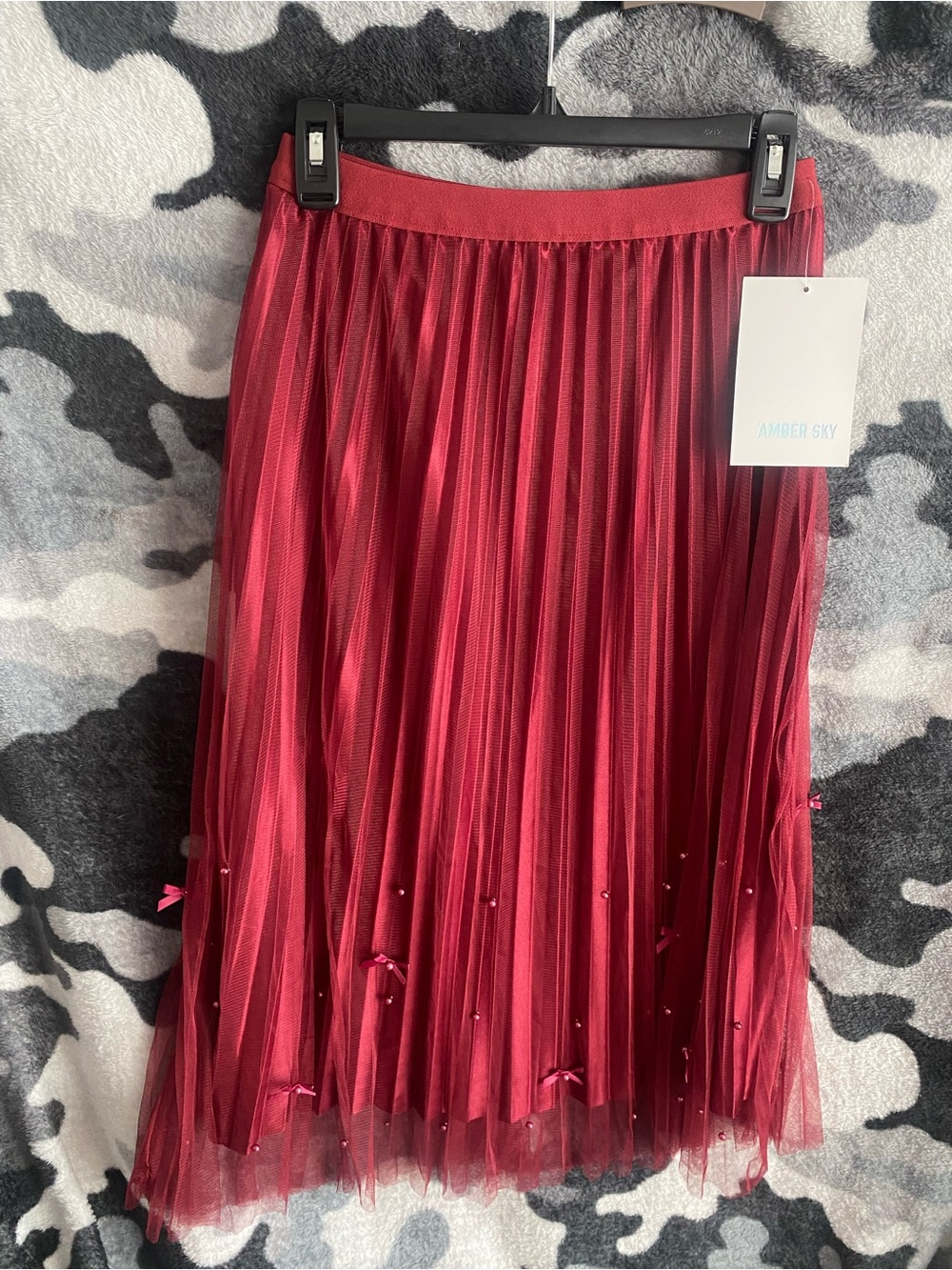 Women's Wine-Red Pleated Midi Skirt